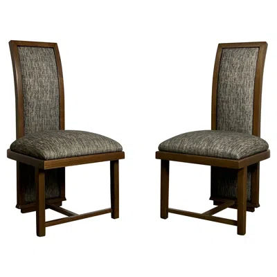 Pre-owned Frank Lloyd Wright Pair Of High Back Chairs By  In Brown