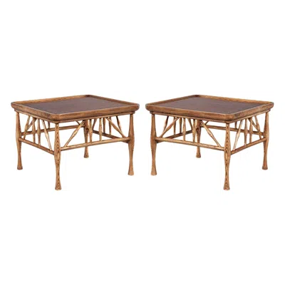 Pre-owned Frank Lloyd Wright Pair Of Solid Wood Walnut And Oak End Table In  Style In Brown