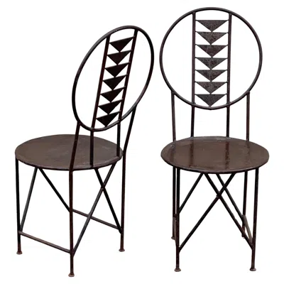 Pre-owned Frank Lloyd Wright Pair Of Wrought Iron Chairs In The Style Of 's Midway Chair In Black