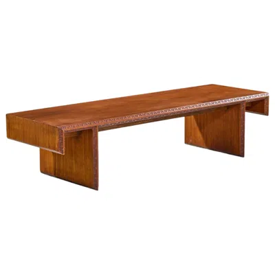 Pre-owned Frank Lloyd Wright Taliesin Mid Century Carved Mahogany Bench Coffee Table In Brown
