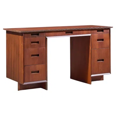 Pre-owned Frank Lloyd Wright Taliesin Mid Century Mahogany Desk In Brown