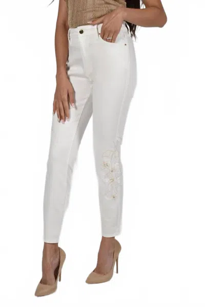 Frank Lyman 5 Pocket Embroidered Jean In White