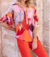 Frank Lyman Abstract Blouse In Multi Pink/red In Multi
