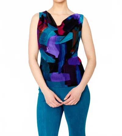 Frank Lyman Abstract Cowl Neck Knit Top In Fuchsia / Turquoise In Blue