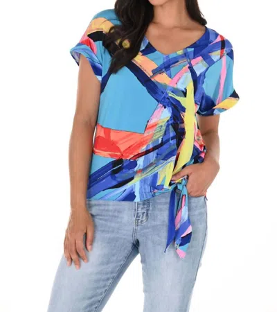 Frank Lyman Abstract Short Sleeve Top In Turquoise/multi In Blue