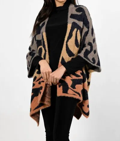 Frank Lyman Aleah Abstract Print Cardigan In Black & Brown