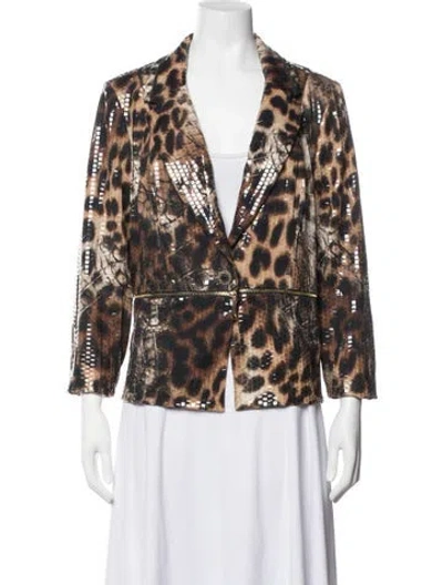 Pre-owned Frank Lyman Animal Print Blazer In Brown