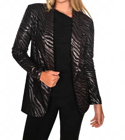 Frank Lyman Animal Print Knit Blazer In Black/bronze