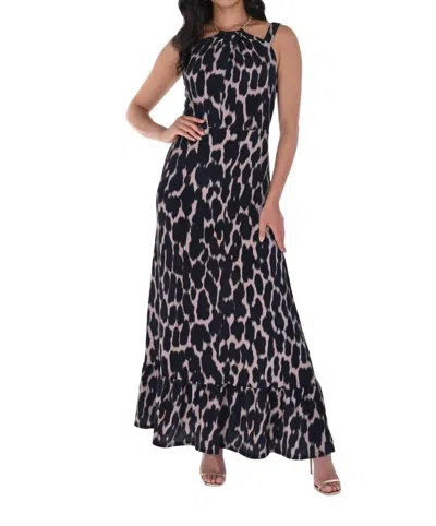 Frank Lyman Animal Print Maxi Dress In Black/blush In Multi