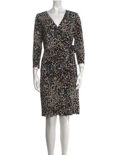 Pre-owned Frank Lyman Animal Print Midi Length Dress In Black