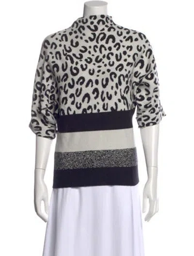 Pre-owned Frank Lyman Animal Print Mock Neck Sweater In Black