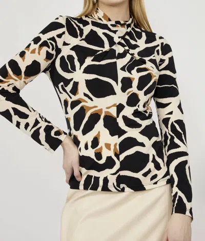 Frank Lyman Animal-print Pullover Blouse In Black/beige In Multi