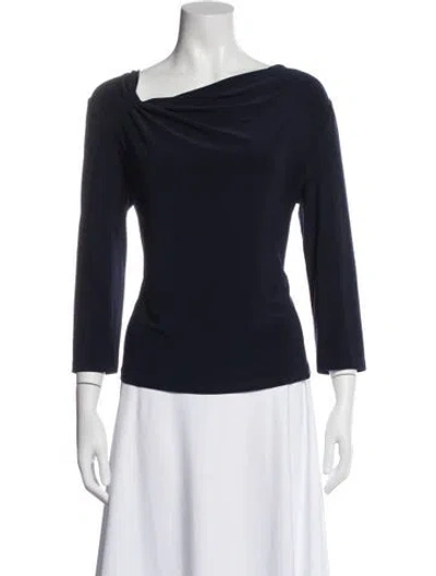 Pre-owned Frank Lyman Asymmetrical Three-quarter Sleeve Top W/ Tags In Blue