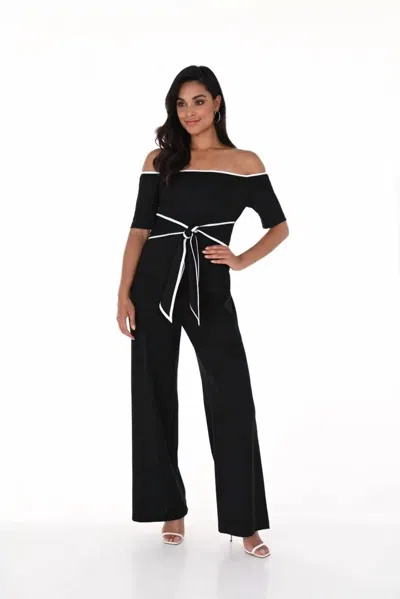 Frank Lyman Baez Open Shoulder Jumpsuit In Black Off-white