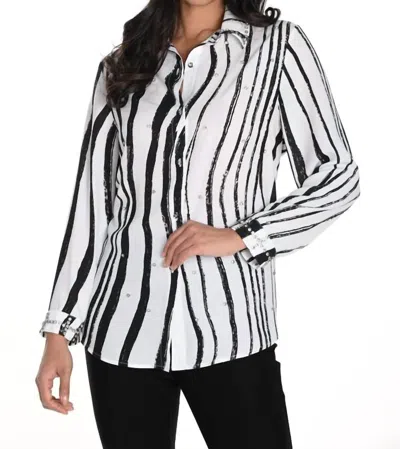 Frank Lyman Bardot Rhinestone Long Sleeve Blouse In Black White In Multi