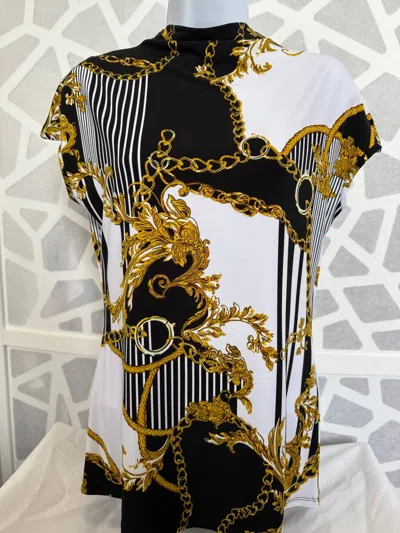 Frank Lyman Baroque Cap Sleeve Top In Black/white In Multi