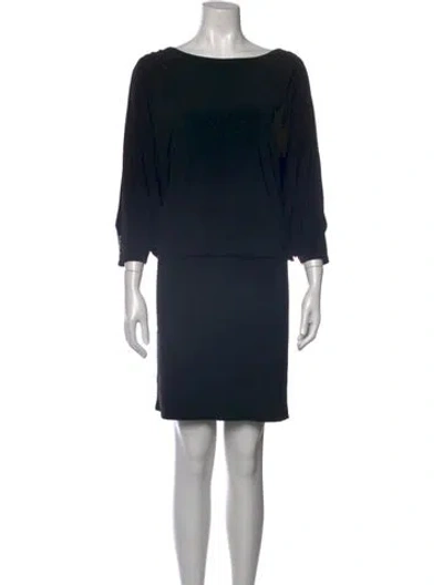 Pre-owned Frank Lyman Bateau Neckline Knee-length Dress In Black/blue