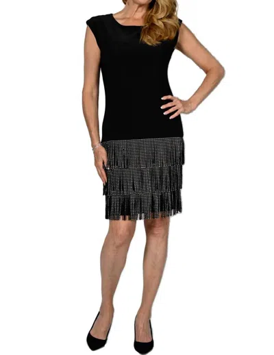 Frank Lyman Beaded Fringe Knit Dress In Black
