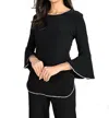 Frank Lyman Bell Three Quarter Sleeve Top In Black In Black