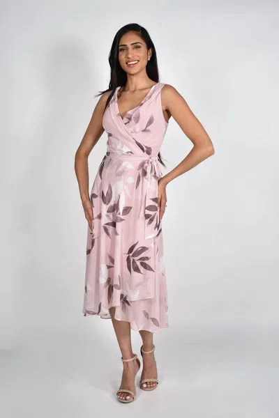 Frank Lyman Bella Leaf Print Sleeveless Midi Dress In Blush Pink