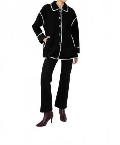 Frank Lyman Bellona Long Jacket With Contrast Stitching In Black