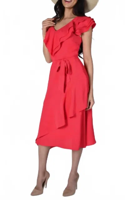 Frank Lyman Belted Sun Dress In Coral In Red