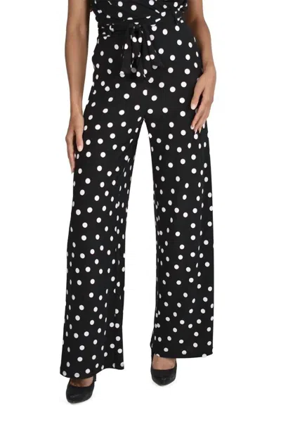 Frank Lyman Bianca Pant With Removable Tie Belt - Plus In Black With White Polka Dot