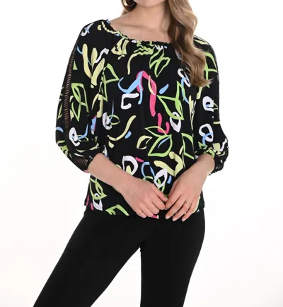 Frank Lyman Black/multi Abstract Print Top Style 256190 In Black Multi
