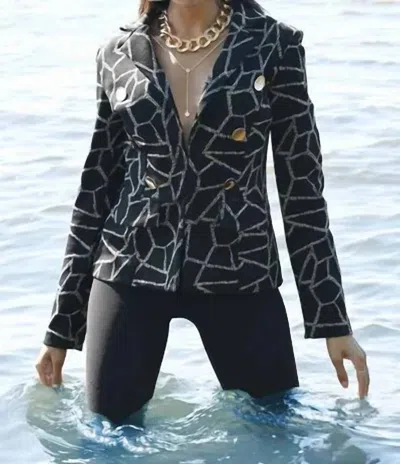 Frank Lyman Blakely Stretch Jacket With Abstract Threading In Black And Metallic