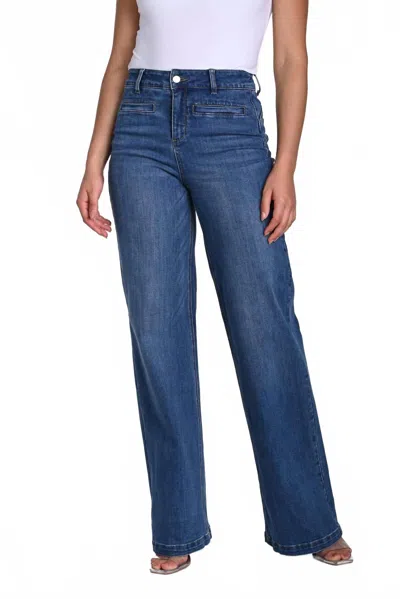 Frank Lyman Brandi Woven Denim Wide Leg Pant In Blue