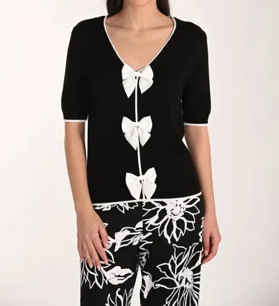 Frank Lyman Brixton Ribbon Detailing V-neck Top In Black And White In Multi