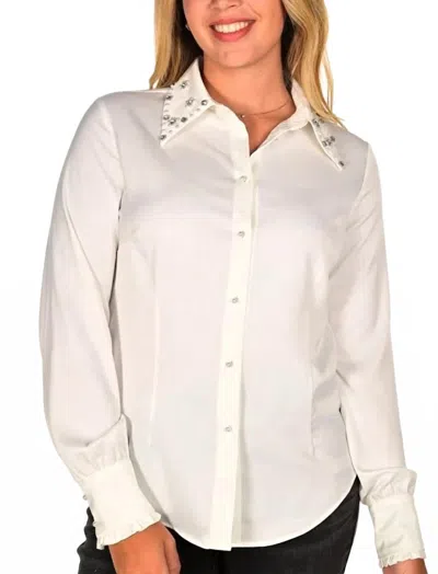 Frank Lyman Button-down Blouse In Ivory In Blue