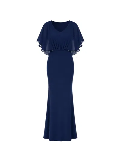 Frank Lyman Cape-style V-neck Maxi Dress In Blue