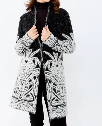 Frank Lyman Casual Abstract Knit Cardigan In Black/ Off White