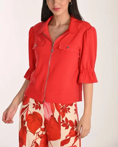 Frank Lyman Casual Collared Zipper Top In Lust In Red