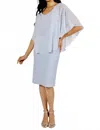 Frank Lyman Chiffon Drape Dress With Bead Detail In Baby Blue In Gray