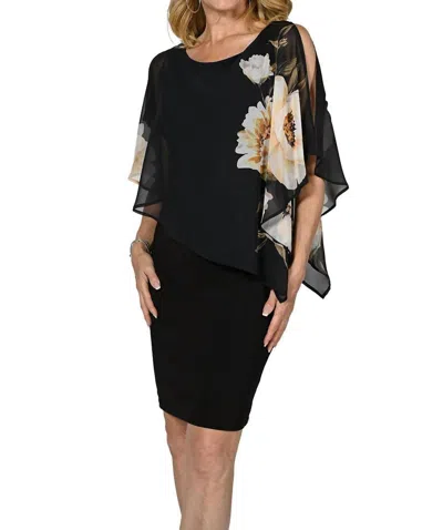 Frank Lyman Chiffon Overlay Midi Dress In Black Beige