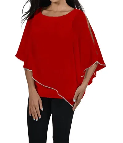 Frank Lyman Chiffon Overlay With Embellished Trim Top In Tomato In Red