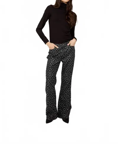 Frank Lyman Cindra Crystal Abstract Flare Pant In Charcoal And Silver In Multi