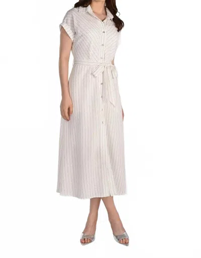 Frank Lyman Classic Stripe Embellished Dress In Offwhite/taupe In White