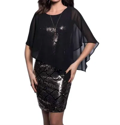 Frank Lyman Cocktail Dress With Chiffon Sleeves In Black