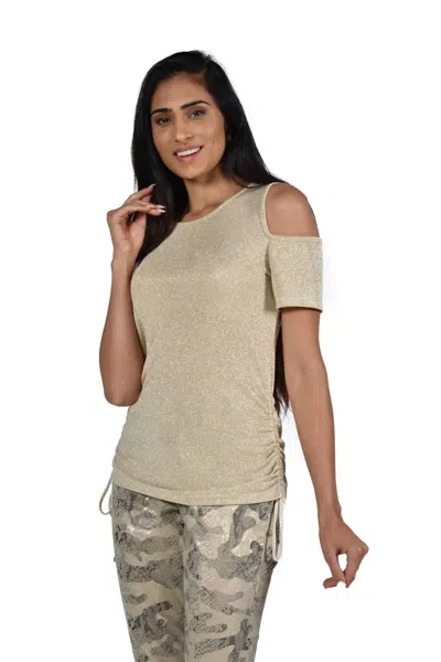 Frank Lyman Cold Shoulder Top In Gold