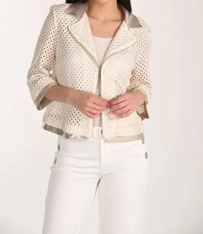 Frank Lyman Collar Casual Hip Jacket In Beige/gold In Neutral