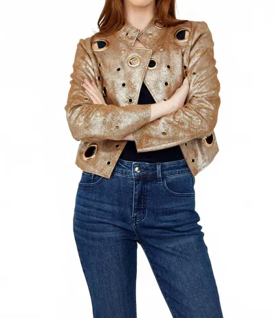 Frank Lyman Collared Long-sleeve Top In Cogncac/gold In Multi