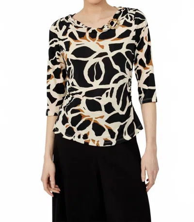 Frank Lyman Cowl Neck Abstract Pattern Pullover In Black/beige