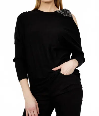 Frank Lyman Crew Neck Jewel Pullover Sweater In Black