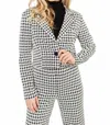 Frank Lyman Cropped Houndstooth Knit Jacket In Black/white In Black