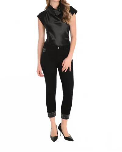 Frank Lyman Denim Embellished Ankle-length Pant In Black