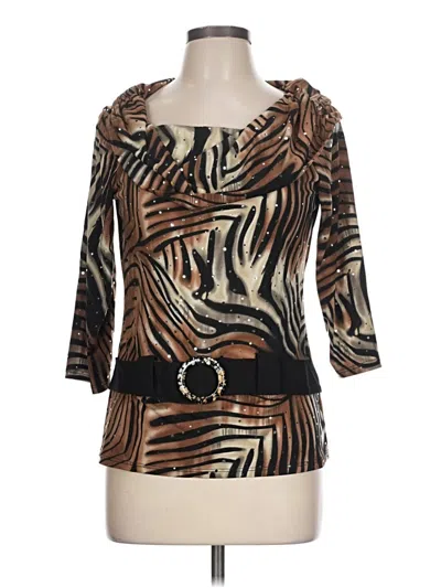 Pre-owned Frank Lyman Design 3/4 Sleeve Top Brown Scoop Neck Tops