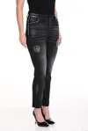 Frank Lyman Diamante Woven Denim Pant In Charcoal In Black